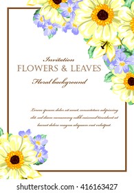 Vintage delicate invitation with flowers for wedding, marriage, bridal, birthday, Valentine's day. Romantic vector illustration.