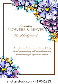 Vintage delicate invitation with flowers for wedding, marriage, bridal, birthday, Valentine's day. Romantic vector illustration.
