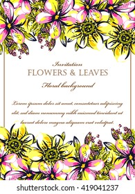 Vintage delicate invitation with flowers for wedding, marriage, bridal, birthday, Valentine's day. Romantic vector illustration.