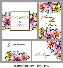 Vintage delicate invitation with flowers for wedding, marriage, bridal, birthday, Valentine's day. Romantic vector illustration.