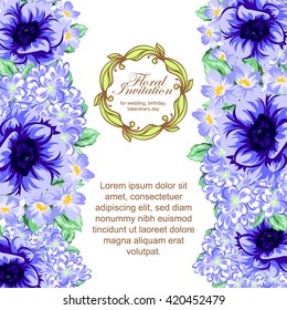 Vintage delicate invitation with flowers for wedding, marriage, bridal, birthday, Valentine's day. Romantic vector illustration.
