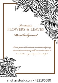 Vintage delicate invitation with flowers for wedding, marriage, bridal, birthday, Valentine's day. Romantic vector illustration.