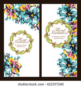 Vintage delicate invitation with flowers for wedding, marriage, bridal, birthday, Valentine's day. Romantic vector illustration.