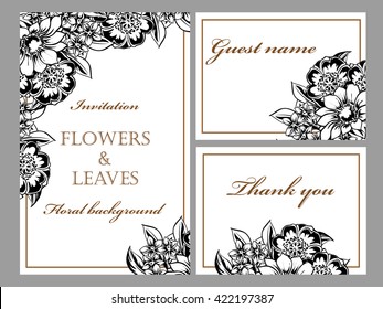 Vintage delicate invitation with flowers for wedding, marriage, bridal, birthday, Valentine's day. Romantic vector illustration.