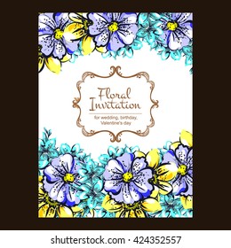 Vintage delicate invitation with flowers for wedding, marriage, bridal, birthday, Valentine's day. Romantic vector illustration. Vintage delicate invitation with flowers for wedding, marriage, bridal, birthday, Valentine's day. Romantic vector illustration.