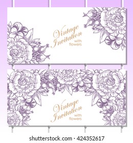 Vintage delicate invitation with flowers for wedding, marriage, bridal, birthday, Valentine's day. Romantic vector illustration.