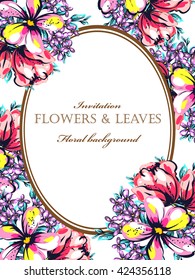 Vintage delicate invitation with flowers for wedding, marriage, bridal, birthday, Valentine's day. Romantic vector illustration.