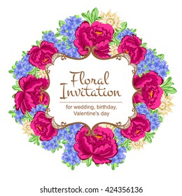 Vintage delicate invitation with flowers for wedding, marriage, bridal, birthday, Valentine's day. Romantic vector illustration.