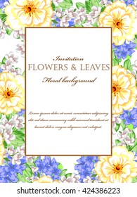 Vintage delicate invitation with flowers for wedding, marriage, bridal, birthday, Valentine's day. Romantic vector illustration.