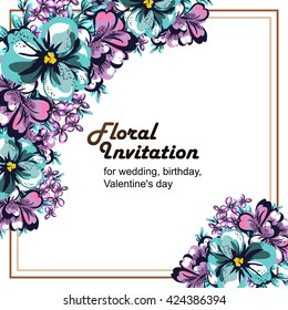 Vintage delicate invitation with flowers for wedding, marriage, bridal, birthday, Valentine's day. Romantic vector illustration.