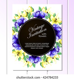 Vintage delicate invitation with flowers for wedding, marriage, bridal, birthday, Valentine's day. Romantic vector illustration. Vintage delicate invitation with flowers for wedding, marriage, bridal, birthday, Valentine's day. Romantic vector illustration.