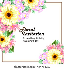 Vintage delicate invitation with flowers for wedding, marriage, bridal, birthday, Valentine's day. Romantic vector illustration.