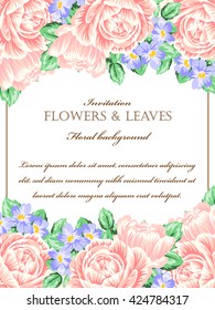 Vintage delicate invitation with flowers for wedding, marriage, bridal, birthday, Valentine's day. Romantic vector illustration.