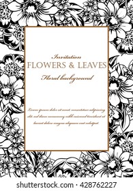 Vintage delicate invitation with flowers for wedding, marriage, bridal, birthday, Valentine's day. Romantic vector illustration.