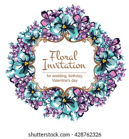Vintage delicate invitation with flowers for wedding, marriage, bridal, birthday, Valentine's day. Romantic vector illustration.