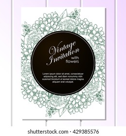 Vintage delicate invitation with flowers for wedding, marriage, bridal, birthday, Valentine's day. Romantic vector illustration.