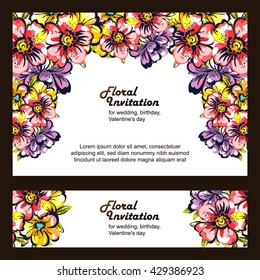 Vintage delicate invitation with flowers for wedding, marriage, bridal, birthday, Valentine's day. Romantic vector illustration.