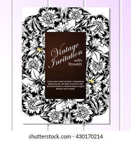Vintage delicate invitation with flowers for wedding, marriage, bridal, birthday, Valentine's day. Romantic vector illustration.