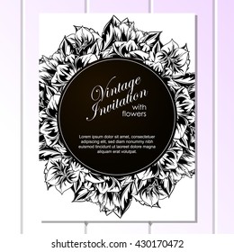 Vintage delicate invitation with flowers for wedding, marriage, bridal, birthday, Valentine's day. Romantic vector illustration.