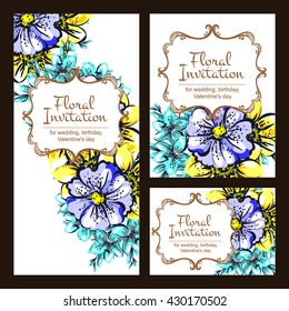Vintage delicate invitation with flowers for wedding, marriage, bridal, birthday, Valentine's day. Romantic vector illustration.