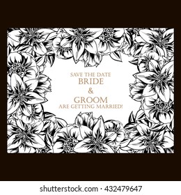 Vintage delicate invitation with flowers for wedding, marriage, bridal, birthday, Valentine's day. Romantic vector illustration.