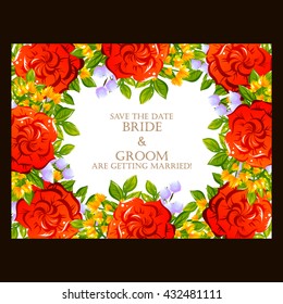 Vintage delicate invitation with flowers for wedding, marriage, bridal, birthday, Valentine's day. Romantic vector illustration.