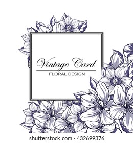 Vintage delicate invitation with flowers for wedding, marriage, bridal, birthday, Valentine's day.