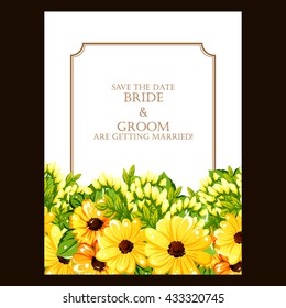 Vintage delicate invitation with flowers for wedding, marriage, bridal, birthday, Valentine's day.