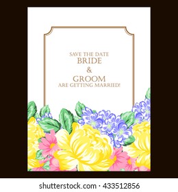 Vintage delicate invitation with flowers for wedding, marriage, bridal, birthday, Valentine's day.