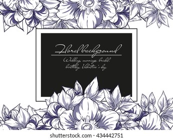 Vintage delicate invitation with flowers for wedding, marriage, bridal, birthday, Valentine's day. Romantic vector illustration.