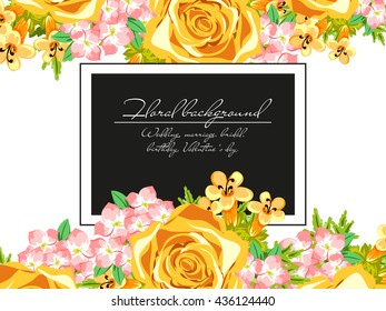 Vintage delicate invitation with flowers for wedding, marriage, bridal, birthday, Valentine's day.