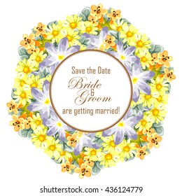Vintage delicate invitation with flowers for wedding, marriage, bridal, birthday, Valentine's day.
