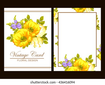 Vintage delicate invitation with flowers for wedding, marriage, bridal, birthday, Valentine's day.