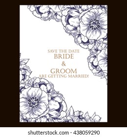 Vintage delicate invitation with flowers for wedding, marriage, bridal, birthday, Valentine's day. Romantic vector illustration.