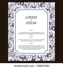 Vintage delicate invitation with flowers for wedding, marriage, bridal, birthday, Valentine's day. Romantic vector illustration.