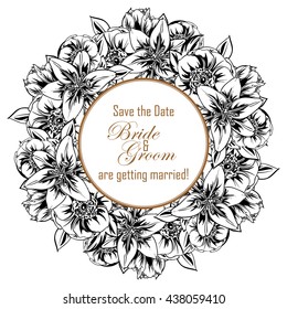 Vintage delicate invitation with flowers for wedding, marriage, bridal, birthday, Valentine's day. Romantic vector illustration.