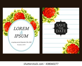 Vintage delicate invitation with flowers for wedding, marriage, bridal, birthday, Valentine's day. Romantic vector illustration.
