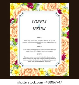 Vintage delicate invitation with flowers for wedding, marriage, bridal, birthday, Valentine's day. Romantic vector illustration.