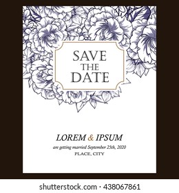 Vintage delicate invitation with flowers for wedding, marriage, bridal, birthday, Valentine's day. Romantic vector illustration.