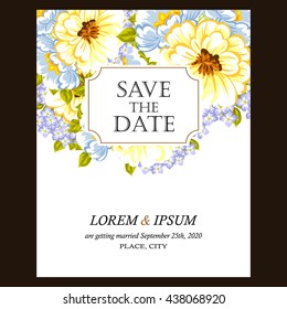 Vintage delicate invitation with flowers for wedding, marriage, bridal, birthday, Valentine's day. Romantic vector illustration.