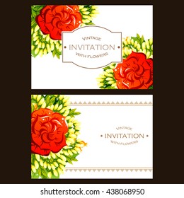 Vintage delicate invitation with flowers for wedding, marriage, bridal, birthday, Valentine's day. Romantic vector illustration.