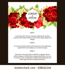 Vintage delicate invitation with flowers for wedding, marriage, bridal, birthday, Valentine's day. Romantic vector illustration.