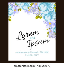 Vintage delicate invitation with flowers for wedding, marriage, bridal, birthday, Valentine's day. Romantic vector illustration.