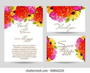 Vintage delicate invitation with flowers for wedding, marriage, bridal, birthday, Valentine's day. Romantic vector illustration.