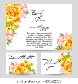 Vintage delicate invitation with flowers for wedding, marriage, bridal, birthday, Valentine's day. Romantic vector illustration.