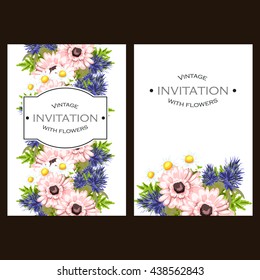 Vintage delicate invitation with flowers for wedding, marriage, bridal, birthday, Valentine's day. Romantic vector illustration.