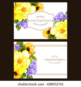 Vintage delicate invitation with flowers for wedding, marriage, bridal, birthday, Valentine's day. Vintage delicate invitation with flowers for wedding, marriage, bridal, birthday, Valentine's day.