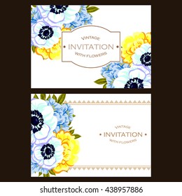 Vintage delicate invitation with flowers for wedding, marriage, bridal, birthday, Valentine's day.