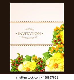 Vintage delicate invitation with flowers for wedding, marriage, bridal, birthday, Valentine's day.