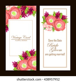 Vintage delicate invitation with flowers for wedding, marriage, bridal, birthday, Valentine's day.